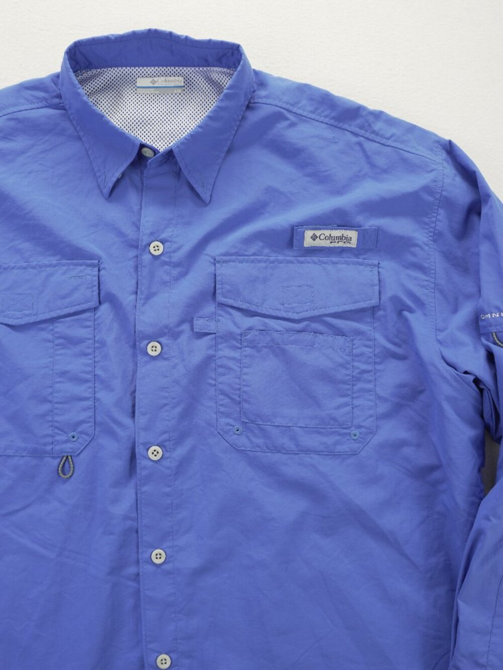 Columbia PFG Shirt Mens L Blue 100% Polyester Omni Shade Vented Fishing Ocean - Picture 1 of 10